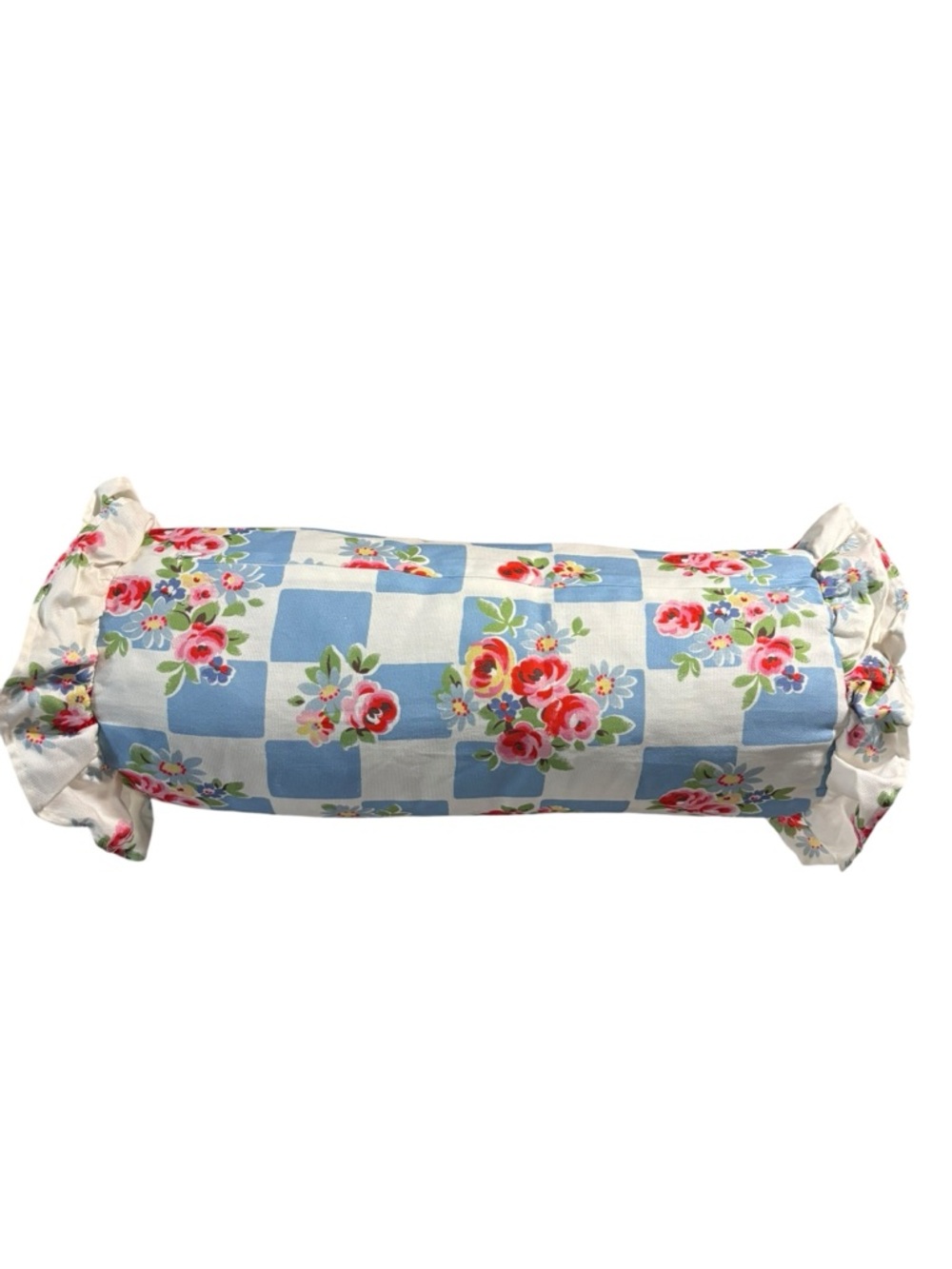 Cath Kidston NWT DAISY ROSE CHECK RUFFLE BLUE bolster pillow 8”x 20” - Picture 3 of 8